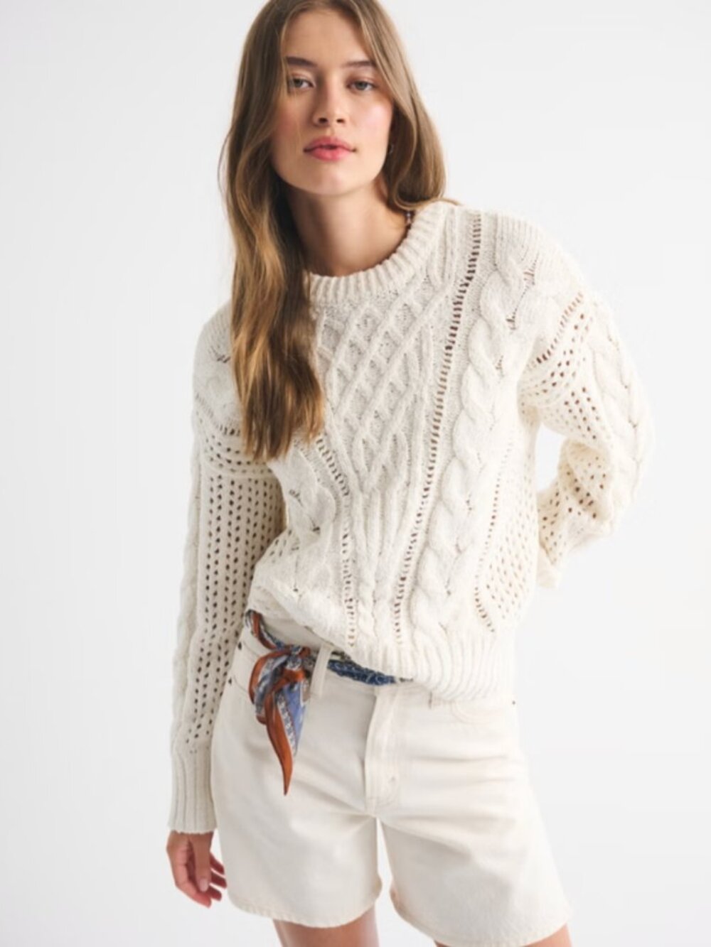 Abercrombie Textural Stitch Cable Crew Sweater